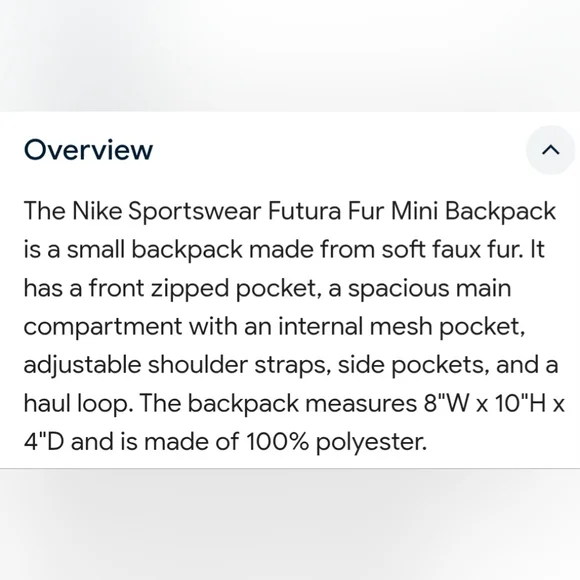 Nike Sportswear Futura Faux Fur White Mini Backpack. NWT. - Picture 9 of 13